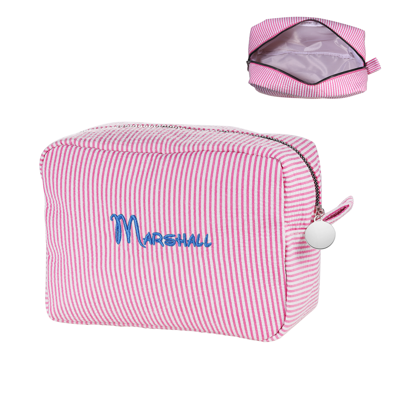 Bolso de cosméticos con rayas personalizado con 1 nombre bordado con estilo y funcionalidad | Jessemade