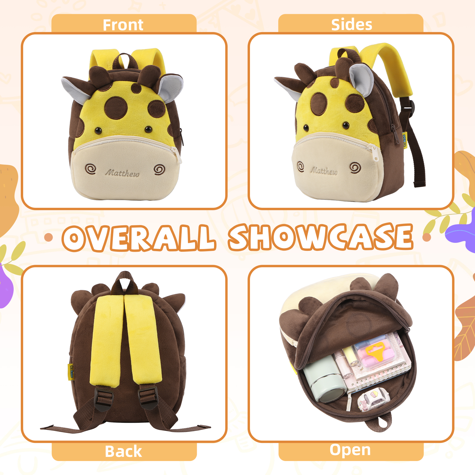 Mochilas escolares para los niños con animal 1 nombre bordado personalizado | Jessemade