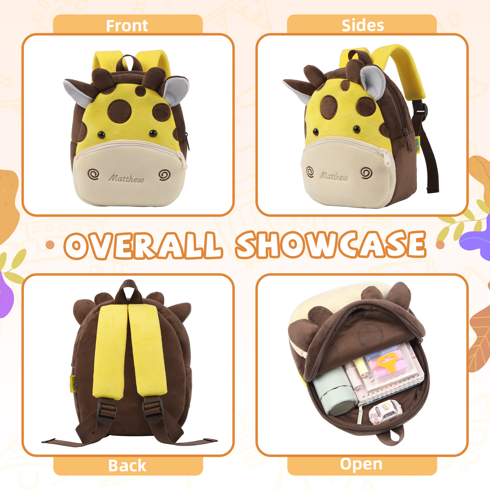 Mochilas escolares para los niños con animal 1 nombre bordado personalizado | Jessemade