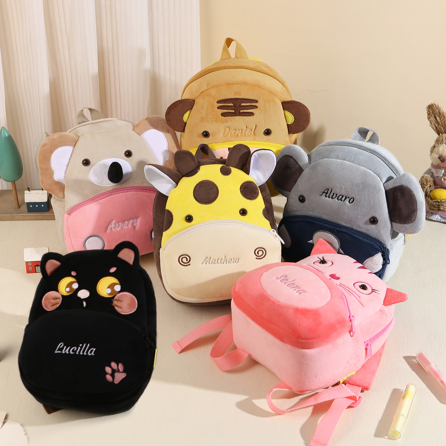 Mochilas escolares para los niños con animal 1 nombre bordado personalizado | Jessemade