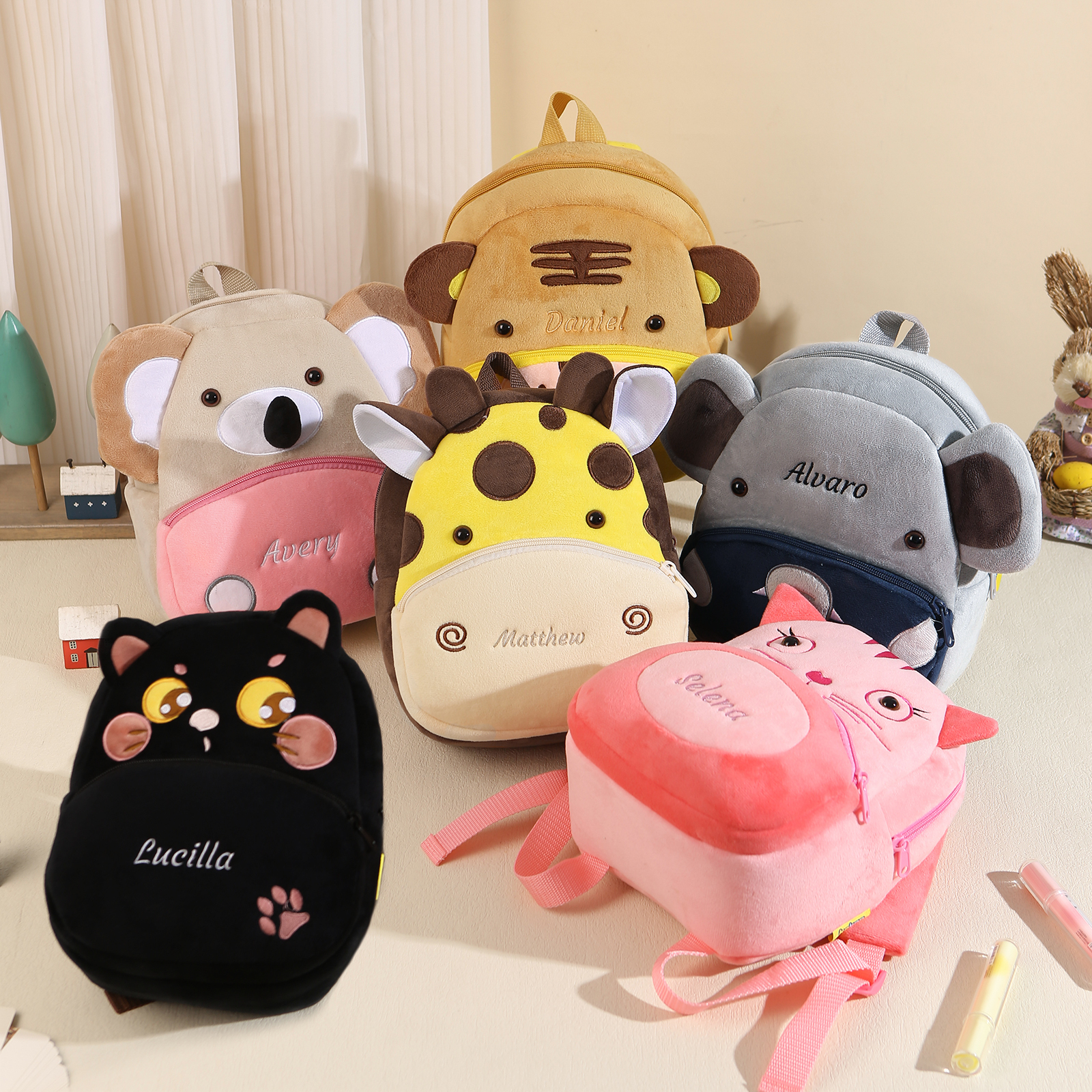Mochilas escolares para los niños con animal 1 nombre bordado personalizado | Jessemade