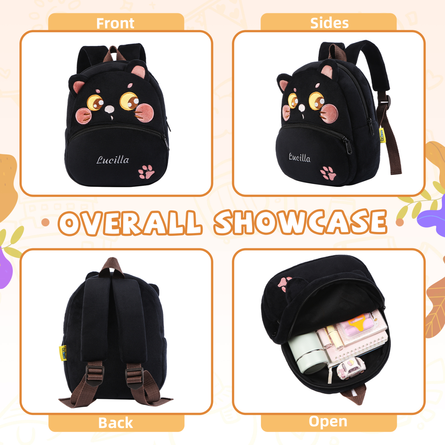 Mochilas escolares para los niños con animal 1 nombre bordado personalizado | Jessemade