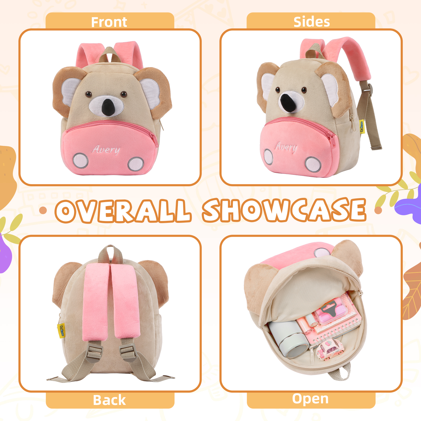 Mochilas escolares para los niños con animal 1 nombre bordado personalizado | Jessemade