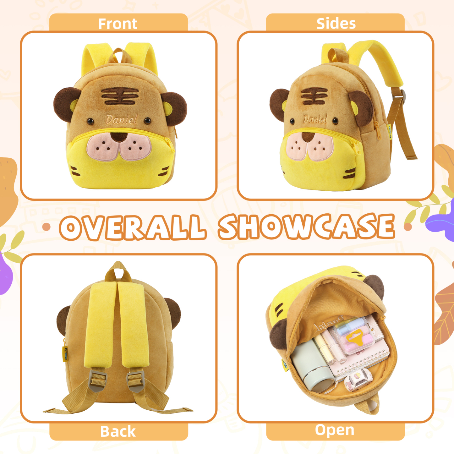 Mochilas escolares para los niños con animal 1 nombre bordado personalizado | Jessemade