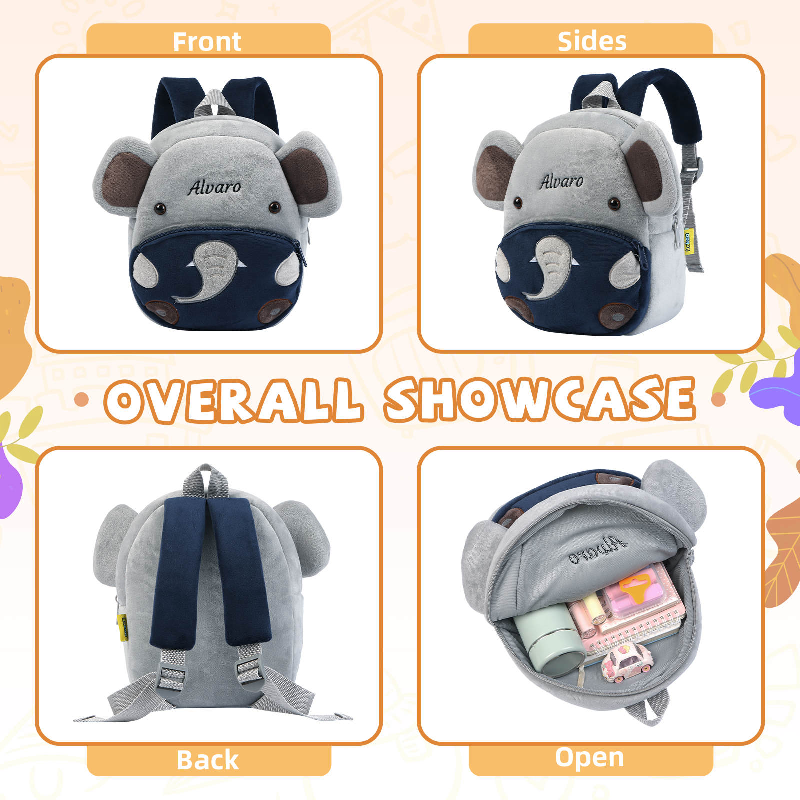 Mochilas escolares para los niños con animal 1 nombre bordado personalizado | Jessemade