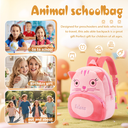 Mochilas escolares para los niños con animal 1 nombre bordado personalizado | Jessemade