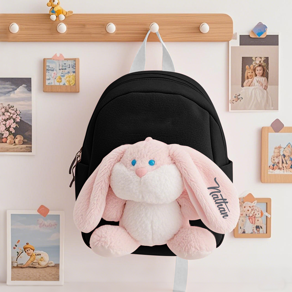 Mochilas escolares para los niños con un peluche de conejito 1 nombre bordado personalizado | Jessemade