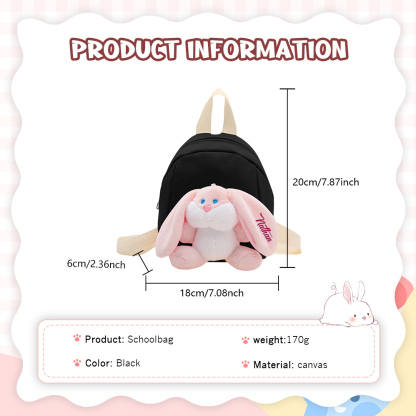 Mochilas escolares para los niños con un peluche de conejito 1 nombre bordado personalizado | Jessemade