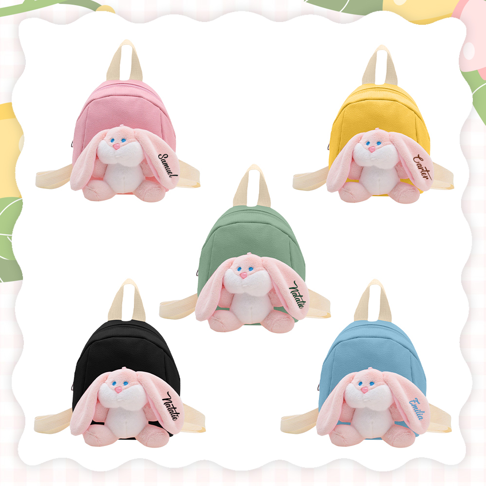 Mochilas escolares para los niños con un peluche de conejito 1 nombre bordado personalizado | Jessemade