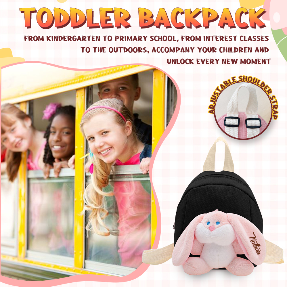 Mochilas escolares para los niños con un peluche de conejito 1 nombre bordado personalizado | Jessemade