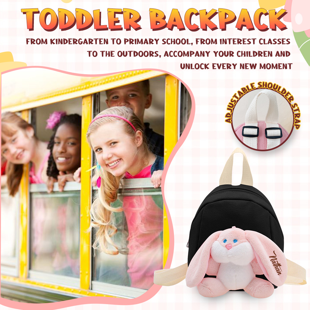 Mochilas escolares para los niños con un peluche de conejito 1 nombre bordado personalizado | Jessemade