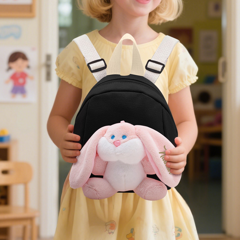 Mochilas escolares para los niños con un peluche de conejito 1 nombre bordado personalizado | Jessemade