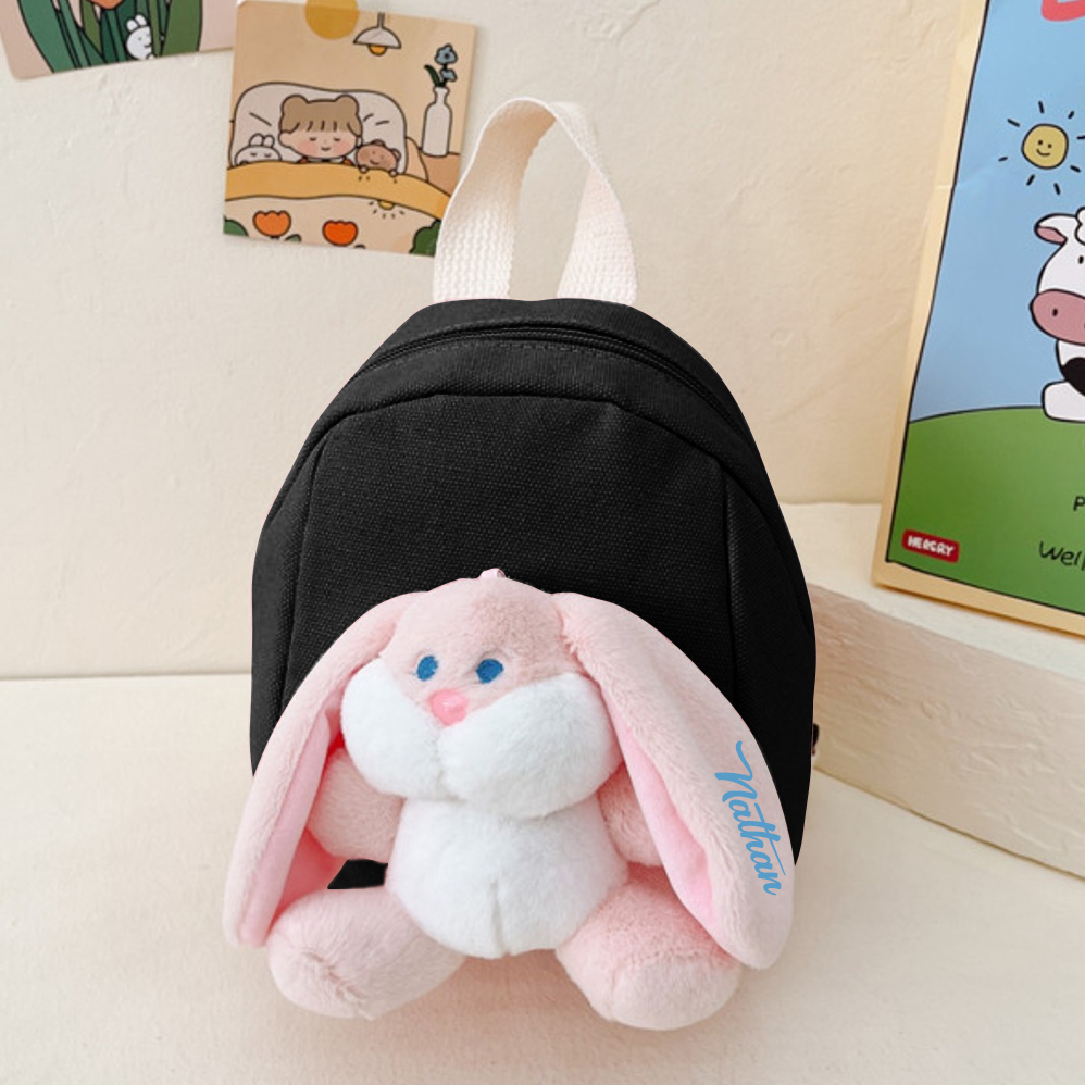 Mochilas escolares para los niños con un peluche de conejito 1 nombre bordado personalizado | Jessemade