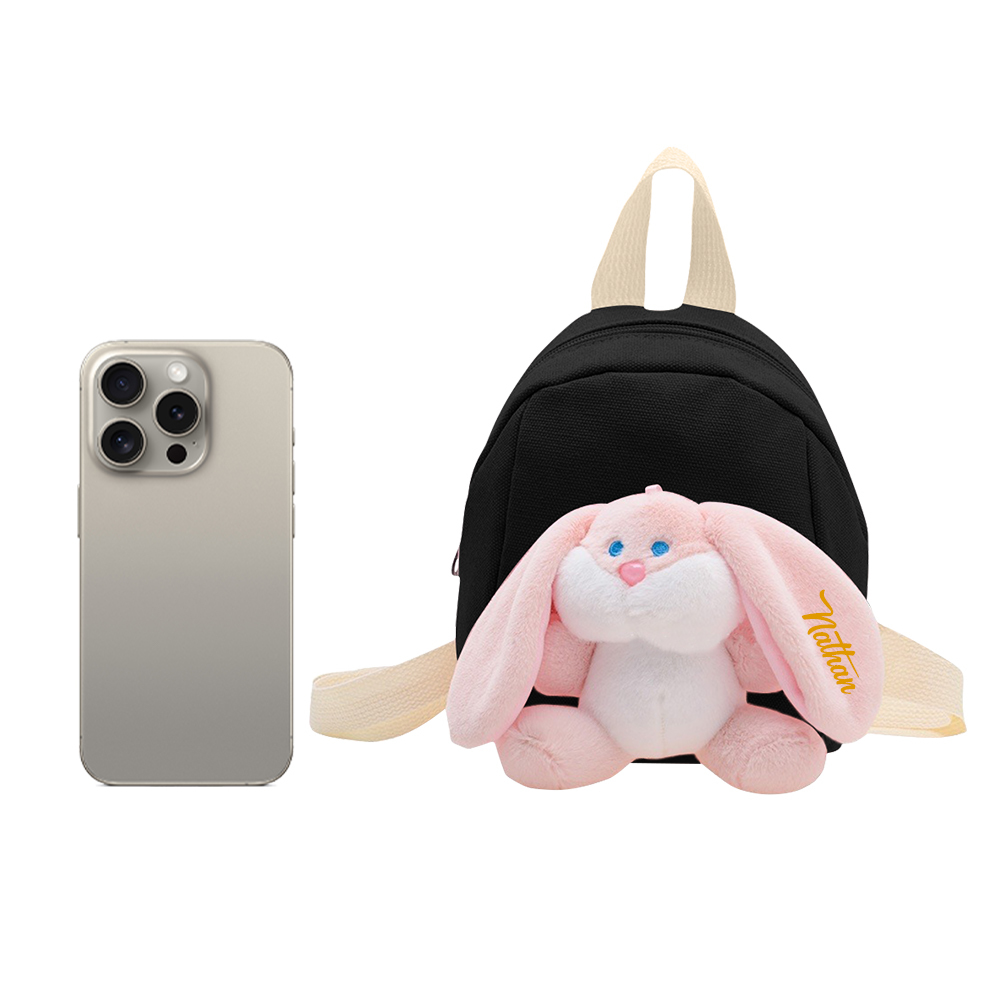 Mochilas escolares para los niños con un peluche de conejito 1 nombre bordado personalizado | Jessemade