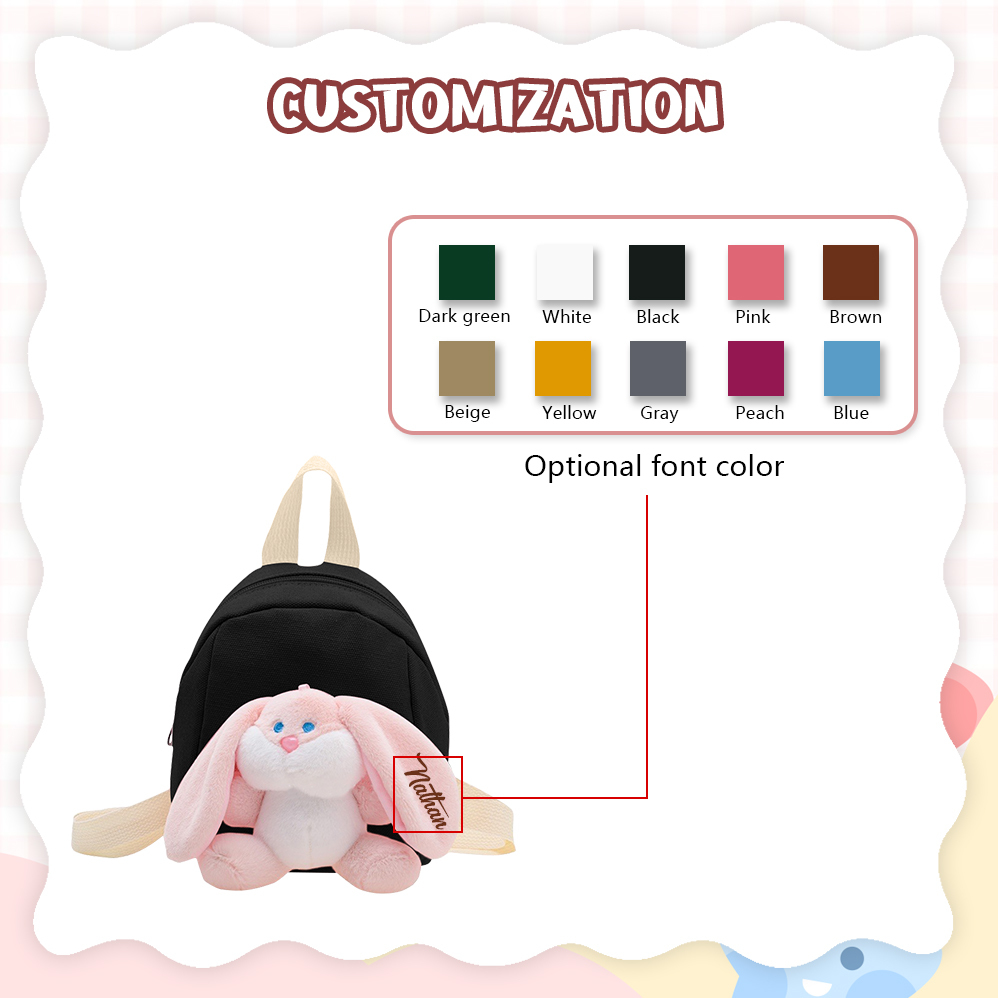 Mochilas escolares para los niños con un peluche de conejito 1 nombre bordado personalizado | Jessemade