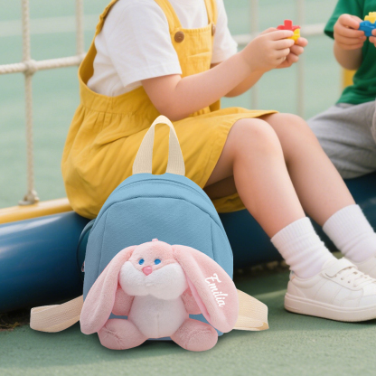 Mochilas escolares para los niños con un peluche de conejito 1 nombre bordado personalizado | Jessemade