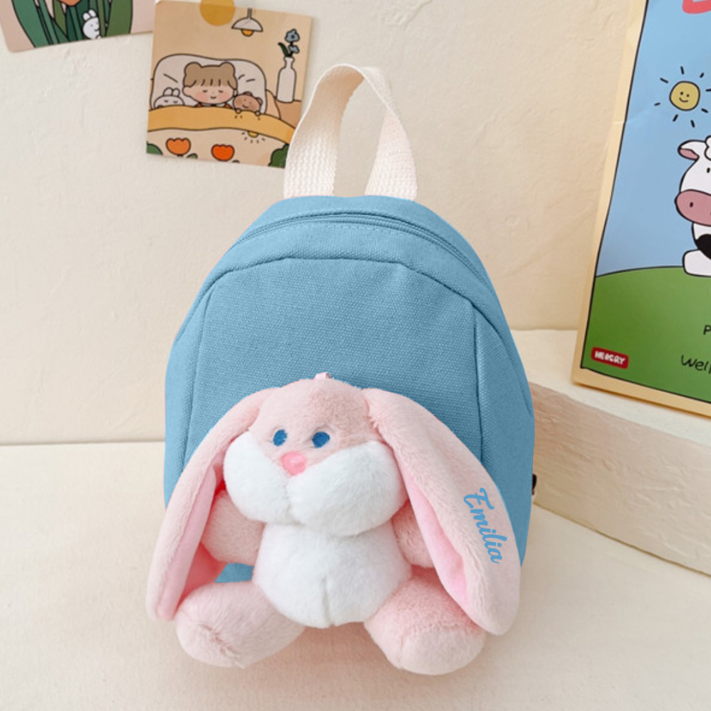 Mochilas escolares para los niños con un peluche de conejito 1 nombre bordado personalizado | Jessemade