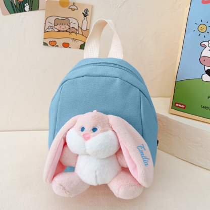 Mochilas escolares para los niños con un peluche de conejito 1 nombre bordado personalizado | Jessemade
