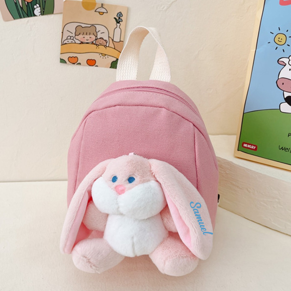 Mochilas escolares para los niños con un peluche de conejito 1 nombre bordado personalizado | Jessemade