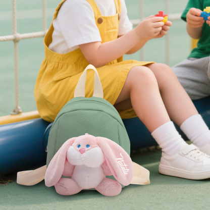 Mochilas escolares para los niños con un peluche de conejito 1 nombre bordado personalizado | Jessemade