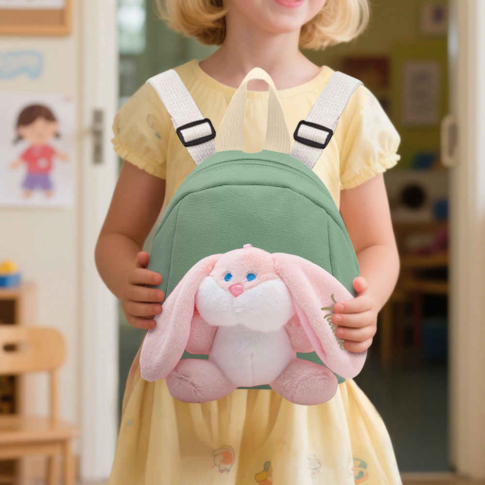 Mochilas escolares para los niños con un peluche de conejito 1 nombre bordado personalizado | Jessemade