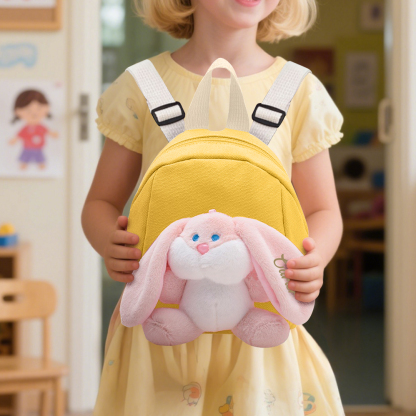 Mochilas escolares para los niños con un peluche de conejito 1 nombre bordado personalizado | Jessemade