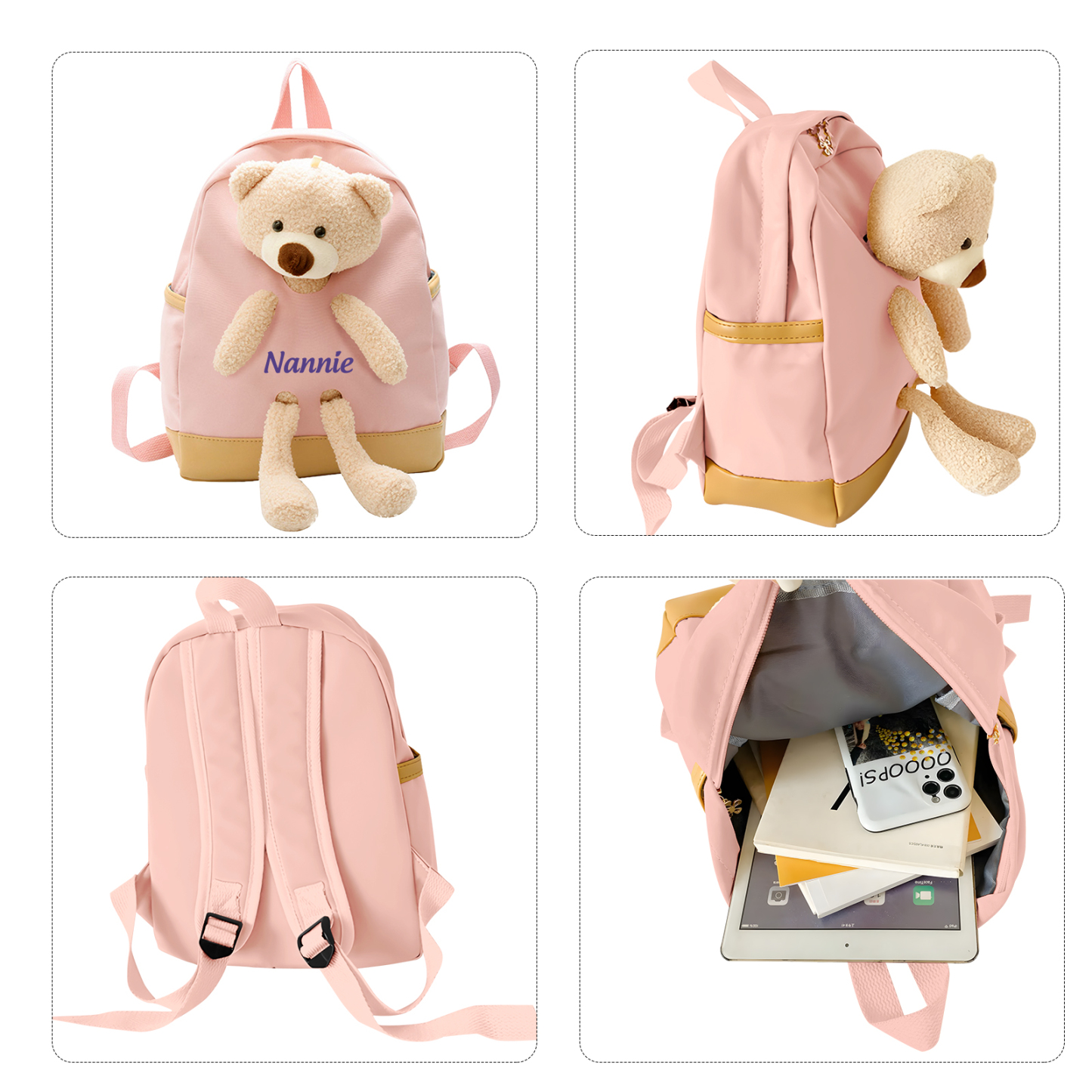 Bolsa mochila infantil con osito y nombre personalizado - Ideal para alumno en la vuelta a la escuela