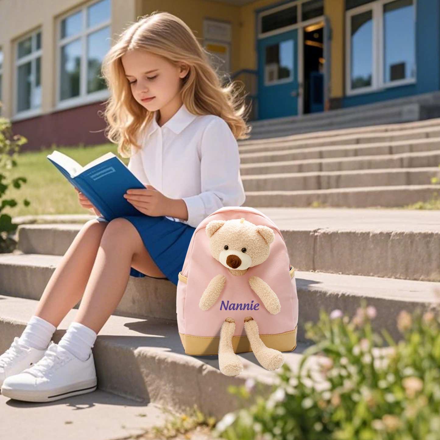 Bolsa mochila infantil con osito y nombre personalizado - Ideal para alumno en la vuelta a la escuela