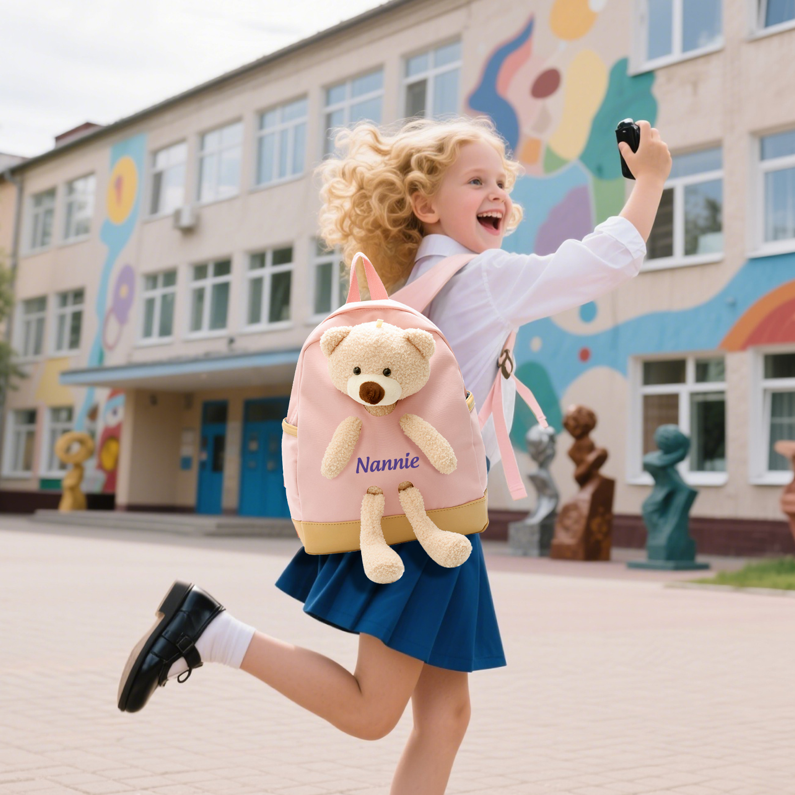 Bolsa mochila infantil con osito y nombre personalizado - Ideal para alumno en la vuelta a la escuela