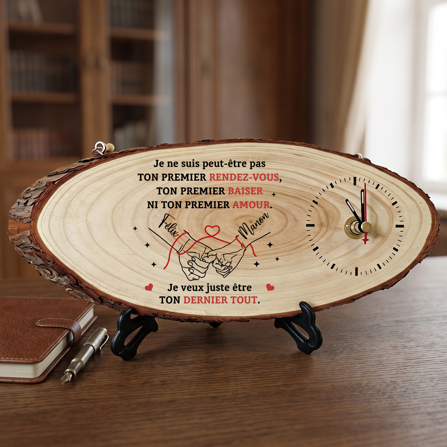 Reloj de Madera Personalizado para Pareja de la Mano con 2 Nombres