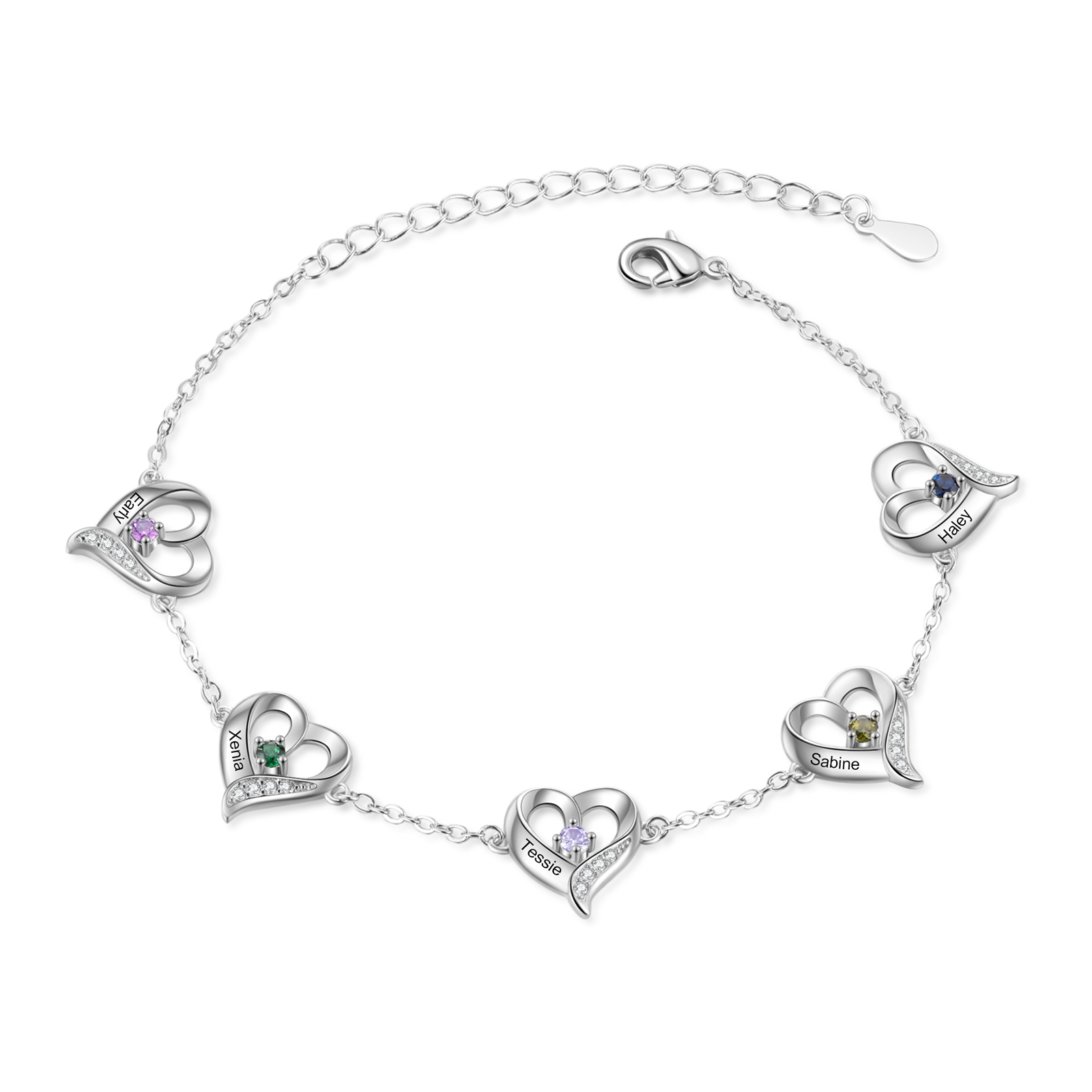 Pulsera De Tobillo Personalizada Corazón Con Nombres y Piedras De Nacimiento Regalo Para Madre Esposa Amiga | Jessemade