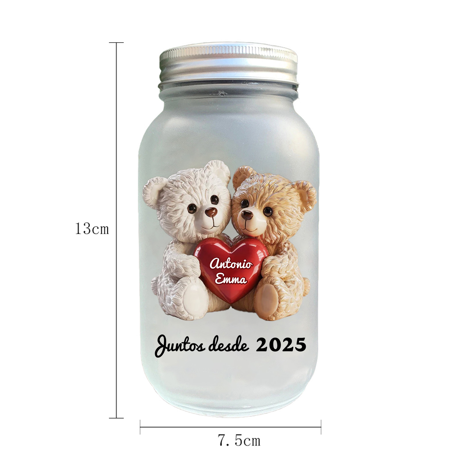 Botella de Lámpara Personalizado con Nombres y Fecha – Ositos románticos y Calendario del día especial de la Pareja