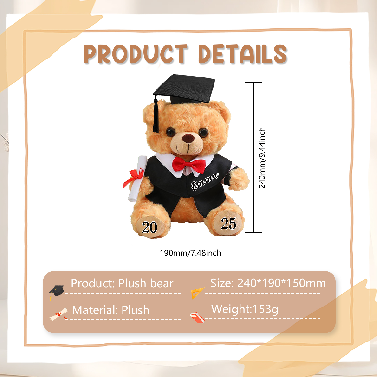 Osito de Peluche Personalizado para Graduación – Recuerdo Significativo y Tierno con Nombre y Año | Jessemade