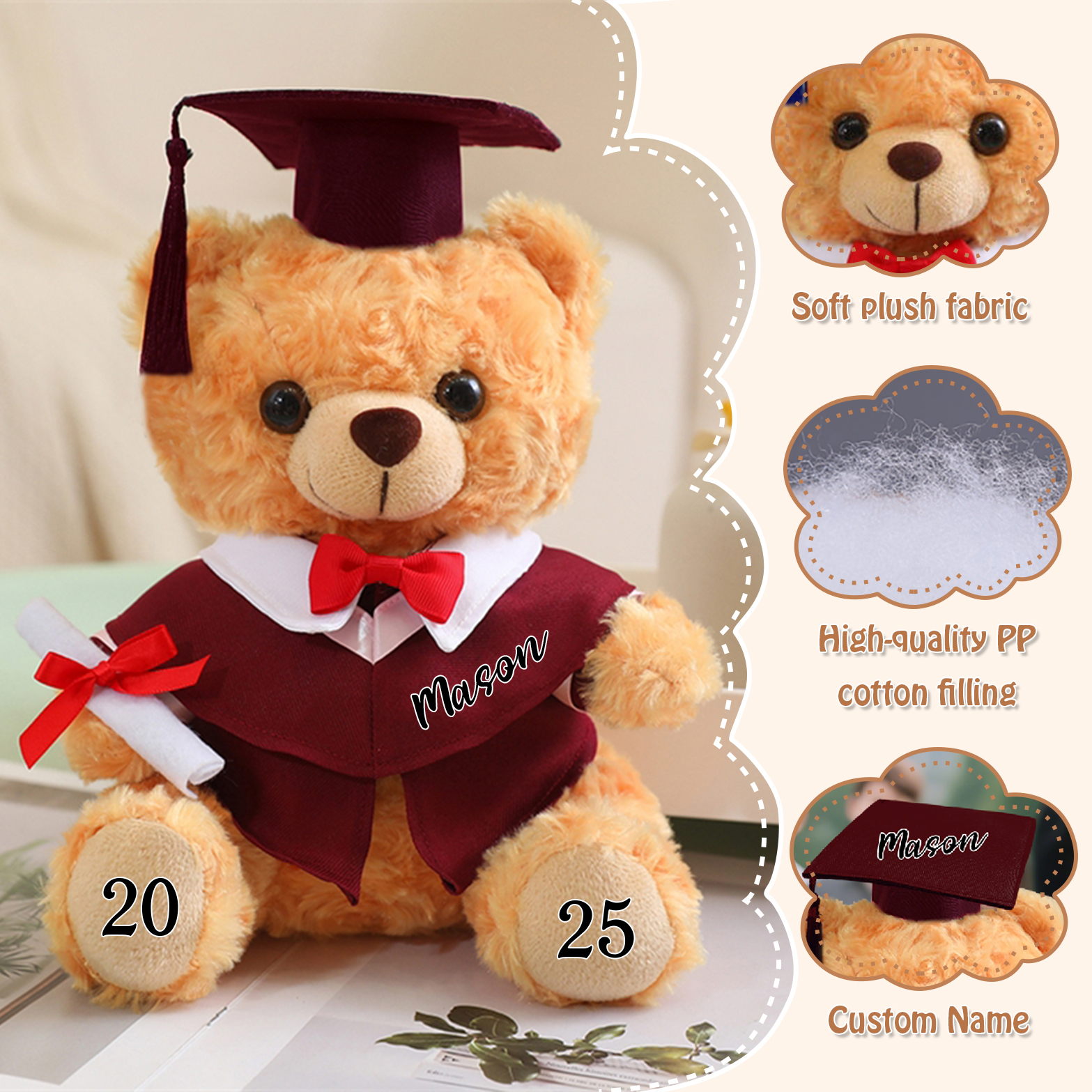 Osito de Peluche Personalizado para Graduación – Recuerdo Significativo y Tierno con Nombre y Año | Jessemade