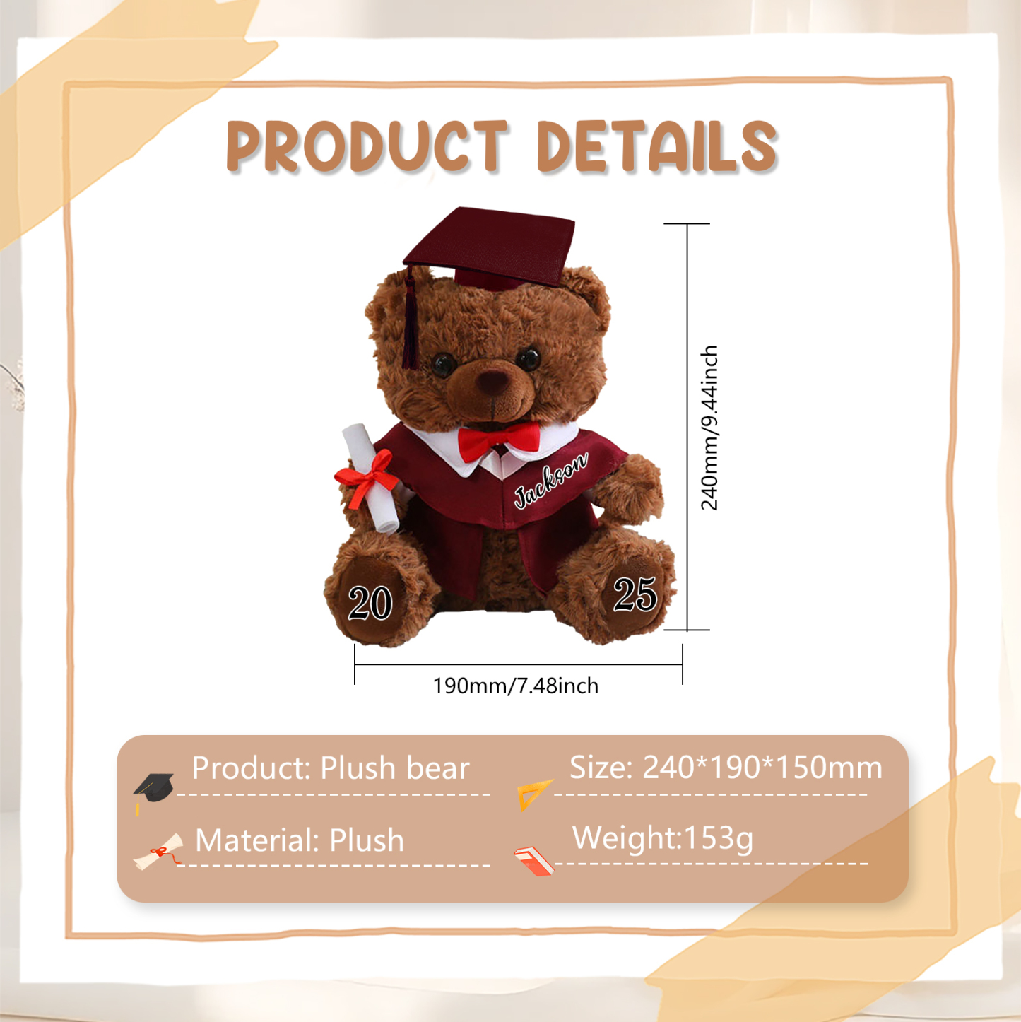 Osito de Peluche Personalizado para Graduación – Recuerdo Significativo y Tierno con Nombre y Año | Jessemade