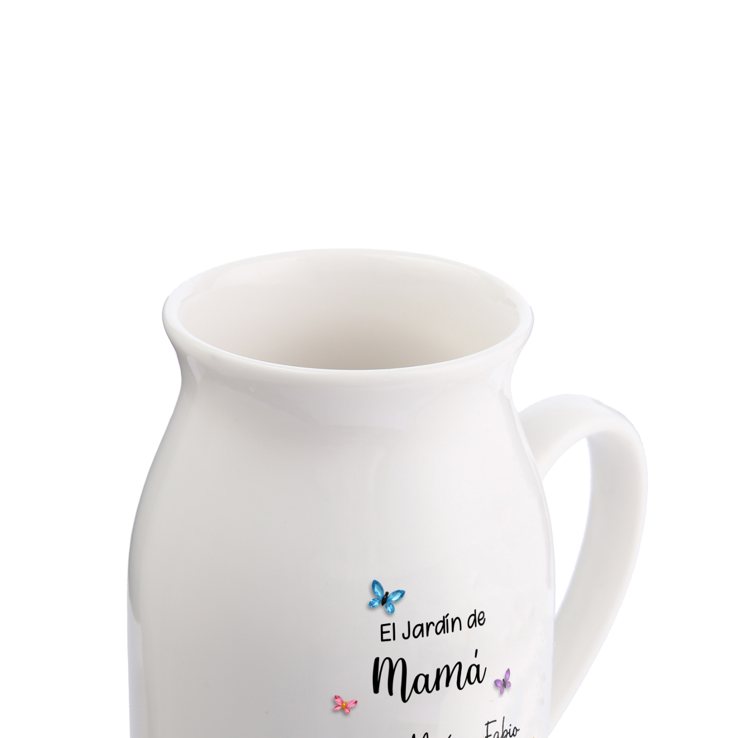 Jarrón de cerámica personalizado « El jardín de mamá o abuela » con 1 a 10 flores de nacimiento y nombres