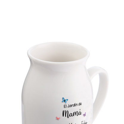 Jarrón de cerámica personalizado « El jardín de mamá o abuela » con 1 a 10 flores de nacimiento y nombres
