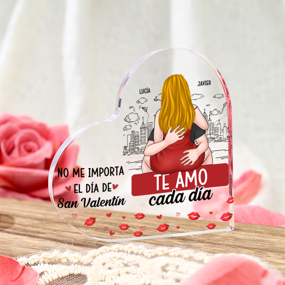 Placa acrílica personalizada en forma de corazón – Regalo romántico para parejas – «Te amo cada día»