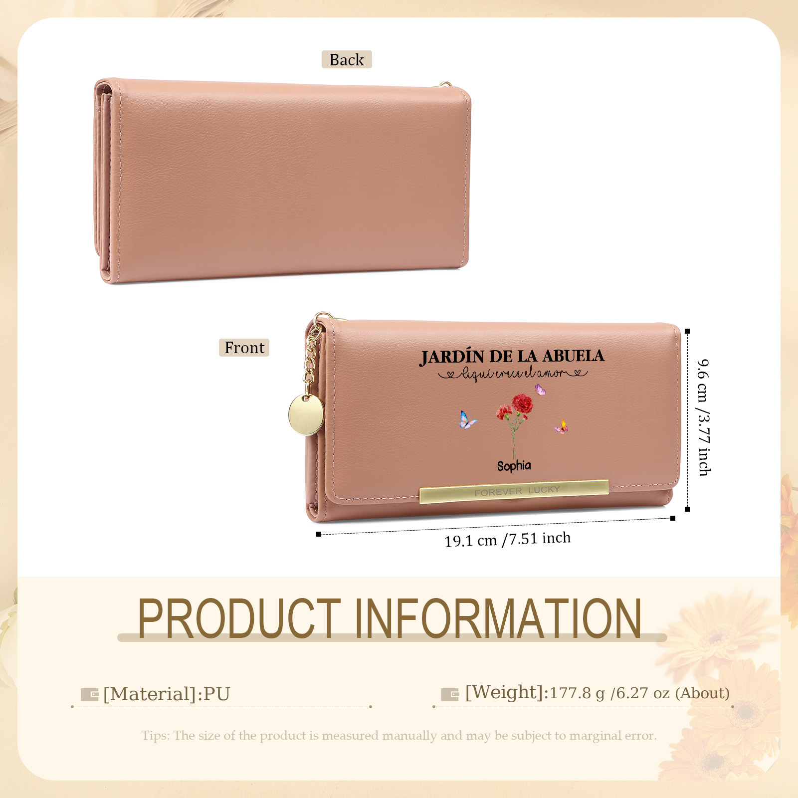 Para Abuela - Cartera Personalizado con 1-6 Flores de Nacimiento y Nombres Regalo para el Día de la Madre | Jessemade