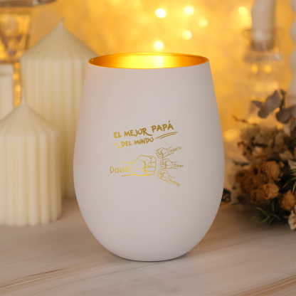 Portavelas de vidrio personalizado “Best Dad Ever” personalizado con 2–7 puños y nombres: regalo para el Día del Padre y para el cumpleaños para papá, marido, abuelo | Jessemade