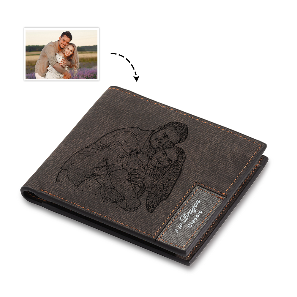 Cartera, billetera de PU cuero personalizada con 1 foto y 3 textos monedero para hombre | Jessemade