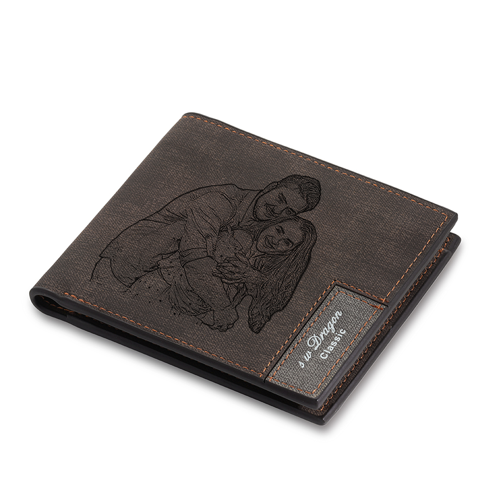 Cartera, billetera de PU cuero personalizada con 1 foto y 3 textos monedero para hombre | Jessemade
