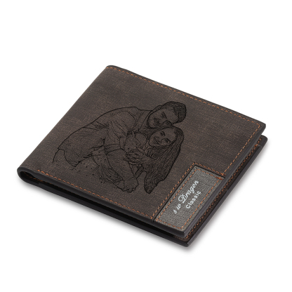Cartera, billetera de PU cuero personalizada con 1 foto y 3 textos monedero para hombre | Jessemade