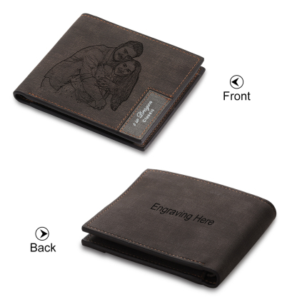 Cartera, billetera de PU cuero personalizada con 1 foto y 3 textos monedero para hombre | Jessemade