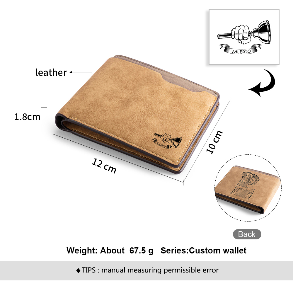 Cartera, billetera multifuncional personalizada con nombre en la frontal y foto en la trasera monedero para hombre | Jessemade