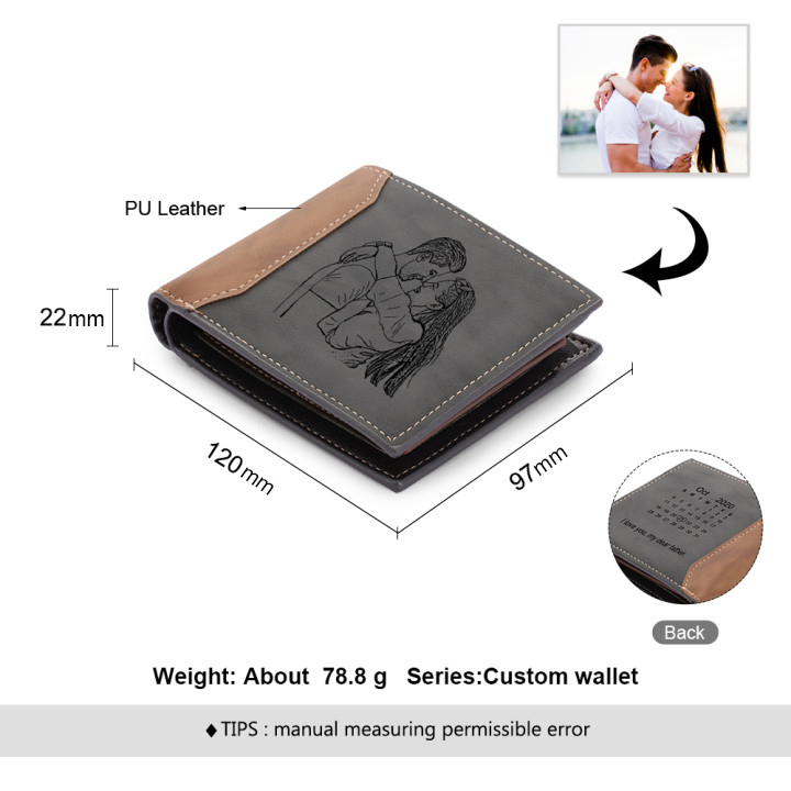 Cartera, billetera personalizada para hombre con foto y texto y calendario en el reverso, monedero clásico | Jessemade