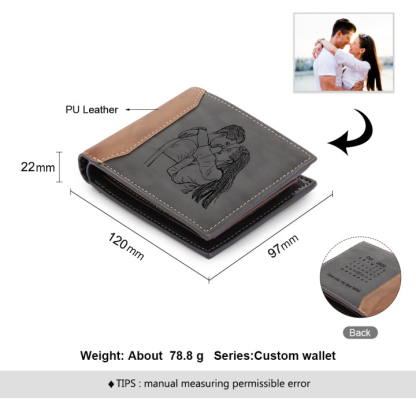 Cartera, billetera personalizada para hombre con foto y texto y calendario en el reverso, monedero clásico | Jessemade