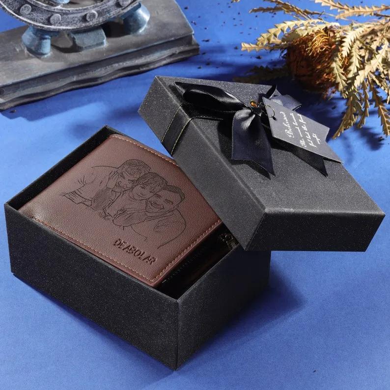 Cartera, billetera multifuncional personalizada con 1 foto, 1 nombre y 1 letra monedero para hombre | Jessemade