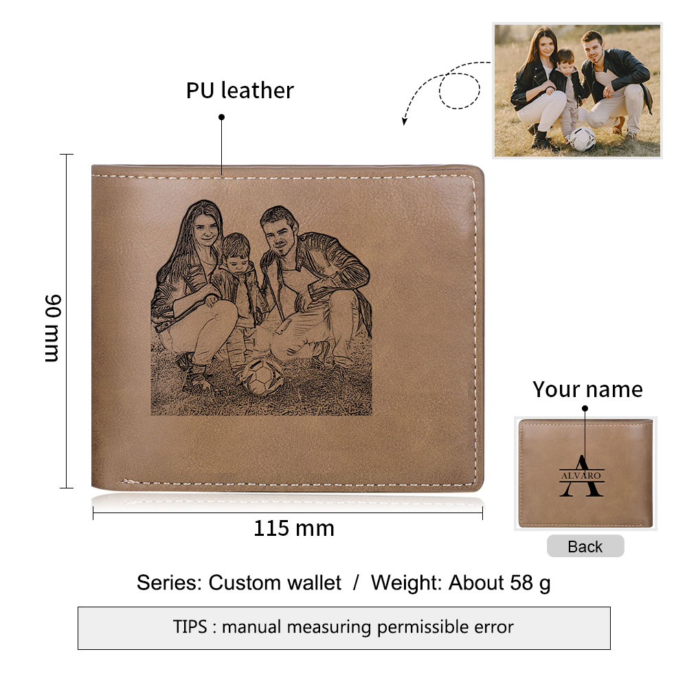 Cartera, billetera personalizada para hombre con foto en el frente y nombre y letra en el reverso, monedero clásico | Jessemade