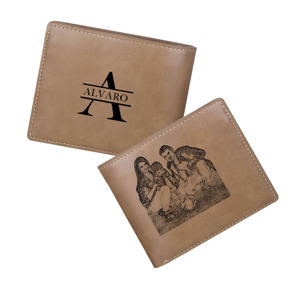 Cartera, billetera personalizada para hombre con foto en el frente y nombre y letra en el reverso, monedero clásico | Jessemade